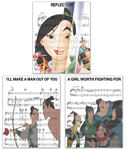 Mulan Notenblätter, Notenblatt, Songfotos, Posterdrucke, Mulan-Dekor, Mulan-Poster-Set mit 3 Stück (20,3 x 25,4 cm)