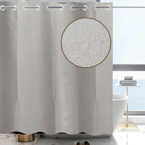 YISURE Hakenlos Duschvorhang Grau Kunstleinen schwer, Badevorhang Textil Stoff wasserabweisend Maschinenwaschbar, Breite 200 x Höhe 220cm