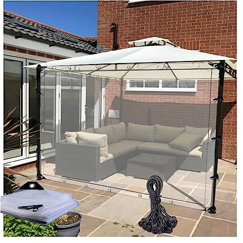 LGJEGD Tende for Esterni in plexiglass, Tende for Gazebo con Occhielli e Corda Elastica, Pannello Trasparente in telone Impermeabile (Color : Clear, Size : 3.94x8.2'/1.2x2.5m)