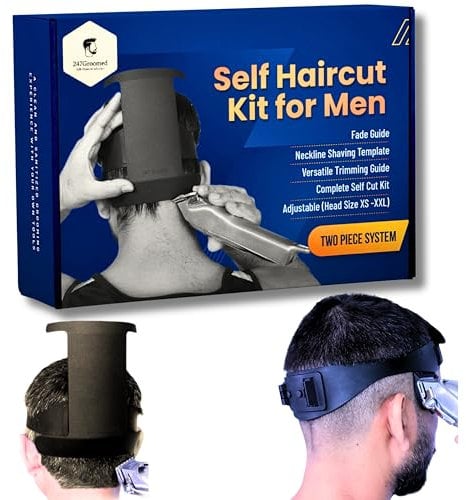 Self Haircut Kit for Men | 2Pcs SelfCut Guide for Men: Neckline Shaving Template & Fade Guide | Adjustable Size Hair Fade Tool & Stable Neckline Template | Hair Cut for Kids & Seniors