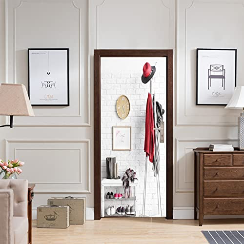 Pegatinas De Puertas Infantiles 3D 95X215Cm Zapatero Colgador Blanco Murales De Puerta Vinilo Autoadhesivo Arte Calcomanía Adhesivo Puerta Dormitorio Baño Cocina Hogar Decoración