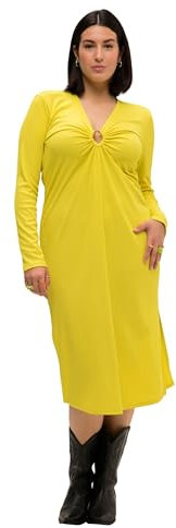 Studio Untold Damen große Größen Übergrößen Plus Size Midikleid, A-Line, RIPP-Jersey, V-Ausschnitt, Zierring, Langarm grüngelb 54+ 822474615-54+