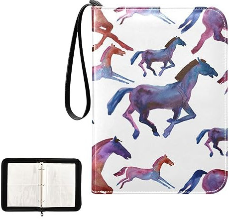 Aquarell-Pferde-Karten-Ordner, 400 Taschen, Sammelkartenaufbewahrung, Sammelalbum, Album mit Ärmeln, Reißverschluss, Kartensammlungshalter, Ordner für Spielkarten, Sportkarten, Karten