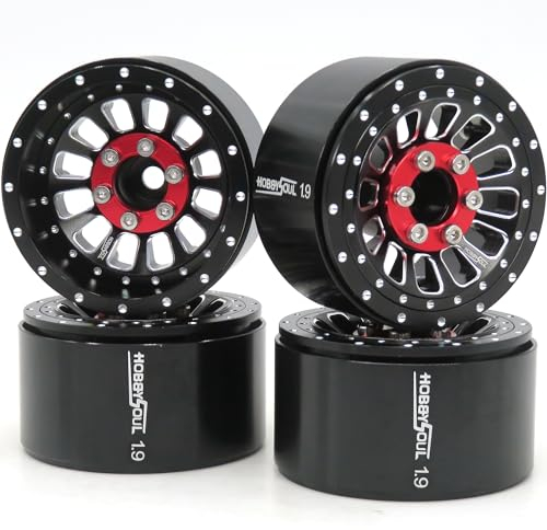 hobbysoul RC 1,9 Beadlock Räder verstellbar 4 Negative Versätze Felgen Breite 31mm Schwarz für 1/10 Crawler Traxxas TRX-4 Axial SCX10 Redcat Gen8,(4er-Pack)
