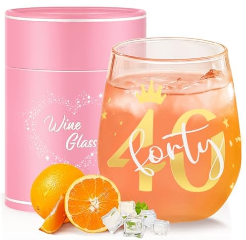 Yalucky 40th Birthday Gifts for Women Ideas Wine Glass 40th Birthday Decoration 40th Anniversary Wedding Gift Birthday 40th Gifts for Her Best Friends Mom Auntie Ladies Gifts Birthday Christmas