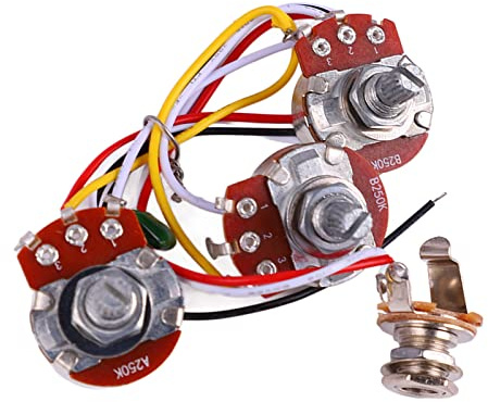 A250K B250K Gitarren-Potentiometer, Gitarren-Potentiometer-Set, Gitarren-Kabelbaum, Jazz-Bass-Kabelbaum, 1 Lautstärke, 2 Ton-Instrumentenzubehör, Gitarren-Potentiometer für Gitarre