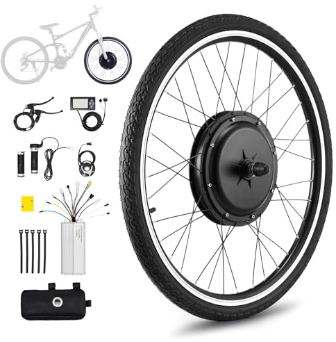 VIRIBUS 36V 500W Kit de Conversión para Bicecleta Eléctrica con LCD Pantalla Kit de Conversión de Bicicleta Electric para Rueda Delantera 26’’ Bike Conversion Kit con Controlador de Modo Dual
