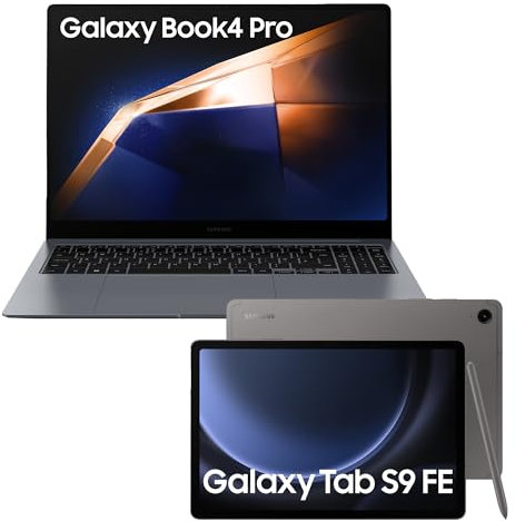 Samsung Galaxy Book4 Pro Laptop (2024) 16 Intel Core Ultra 7 16GB 1TB Moonstone Grey and Samsung Galaxy Tab S9 FE Tablet with S Pen, 128GB, Gray, 3 Year Manufacturer Extended Warranty (UK Version)