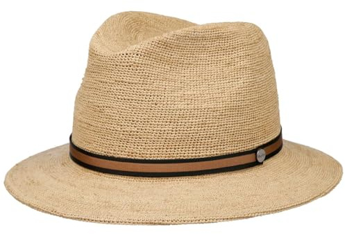 Borsalino Chapeau Malleable en Paille Crochet Femme/Homme - Made in Italy de Soleil D'Ete Plage avec Ruban Gros Grain Printemps-ete Ete - 56 cm Nature-Marron