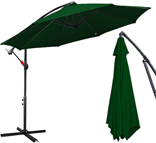 Daromigo Sombrilla de 300/350 cm con manivela | Sombrilla con soporte | Sombrilla de jardín, protección UV de aluminio | Sombrilla de mercado impermeable para jardín, verde, Ø 300 cm