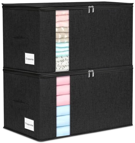 60 l große Aufbewahrungsboxen für Schränke, aus Stoff, seitliche und untere Halterung, geeignet für die Organisation des Schranks oder für den Umzug, Set mit 2 Aufbewahrungsboxen für Schrank,