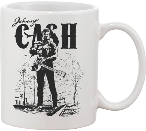 Functon+ Tasse aus Keramik, Motiv: Sänger Gitarre, Landkunst, Weiß