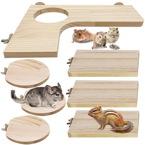 Niwaes Hamsterkäfig-Plattform-Set, Holz, Juvenile Chinchilla-Regale, Eichhörnchen, L-Form, Eckleiste, Stehbrett, Rattenkäfig-Zubehör für Rennmäuse, Kleintierklettern, 7 Stück