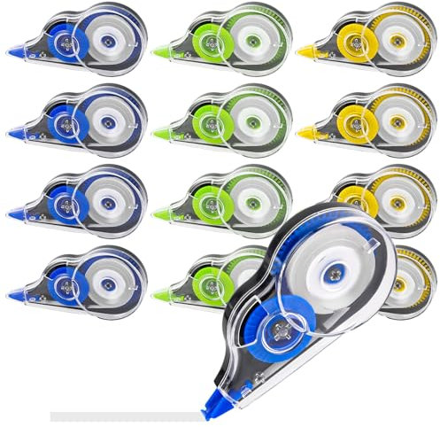 12er Pack Korrekturroller, 12m x 5mm Korrekturmaus Set, Mini Maus Roller Korrigieren mit Schutzkappe, Korrekturroller Maus für Schüler Büroangestellte, Correction Tape Schulsachen, Korrekturband