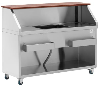 Royal Catering Cocktailbar mit Eisbehälter Flaschenhalter Becken mit Ablauf und 150 cm Anrichte in Holzoptik Cocktailtheke Cocktail-Theke Barschrank Bar-Zubehör Cocktail-Zubehör Barwagen Theke Bar
