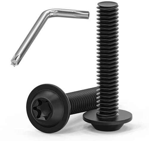 Lot de 20 vis M6 x 30 à tête bombée - Vis Torx à bride - En acier inoxydable A2 V2A - Filetage complet - Oxyde noir - Avec clé Torx