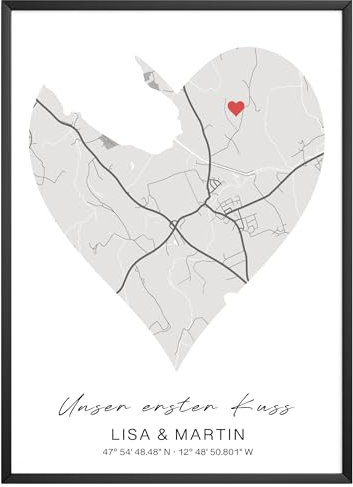 MJ-GRAPHICS® Personalisiertes Stadtkarte Poster Einzugsgeschenk Bild Personalisierte Koordinaten Poster Landkarte Hochzeitsgeschenk Geschenk Freundin Partner Geschenk Freund Jahrestag Landkarte