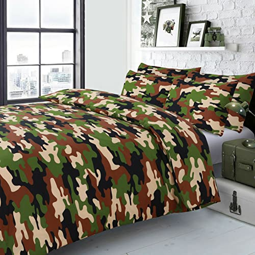 Home Living Bettwäsche-Set mit Bettbezug und Kissenbezug, Armee-Camouflagegrün