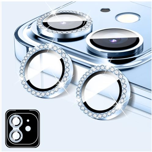 LucBuy Protecteur D'objectif D'appareil Photo Compatible avec iPhone 12/iPhone 12 Mini, Protecteur D'objectif D'appareil Photo en Verre Trempé Diamant, Anneaux Métalliques Individuels