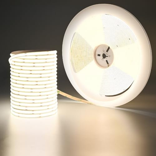 GOMING 24V 20M COB LED Strip Natürliches Weiß 4000K LED Streifen 146W 480LED/M LED Band Selbstklebend CRI 93+ Hohe Helligkeit 14000lm Nicht Wasserdicht IP20 für Heim Deko(Netzteil Nicht Enthalten)