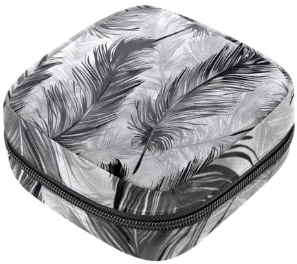 Aufbewahrungsbeutel für Damenbinden, Vintage-Stil, schwarze Federn, Menstruationstasse, Oxford-Stoff, Menstruationstassen-Beutel, Stillunterlage, Tampon-Periodenbeutel mit Reißverschluss, für