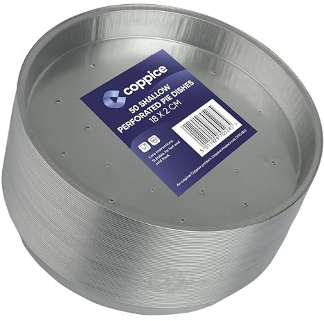 Coppice Shallow Perforated Aluminium Foil Pie Dish for Baking, Serving & Food Storage | 18cm x 2cm | Freezer, Microwave, Air Fryer & Oven Safe (50)