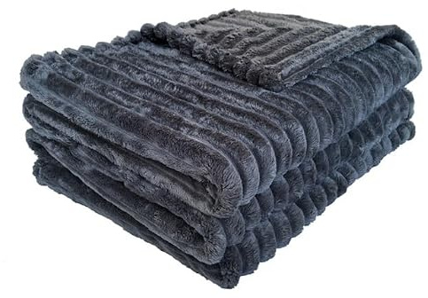 oceanevo Ribbed Cord Chunky Throw Fluffy Fleece Faux Fur Velvet Toch Plush Cozy Soft Blanket For Sofa Bed Settee Couch Chair (Charcoal, King- 200 X 240cm)