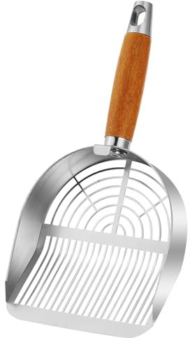 Katzentoilettenschaufel mit Haken, robuster und schneller Sieb, 304 Edelstahl, mit tiefer Schaufel, langlebige Metallschaufel für Katzentoilette, Kätzchen, Kotheber mit 2 verschiedenen Breiten