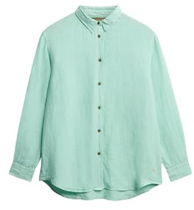 Superdry Damen Lässiges Hemd aus Leinen im Boyfriend-Stil Meeresschaum Grün 44