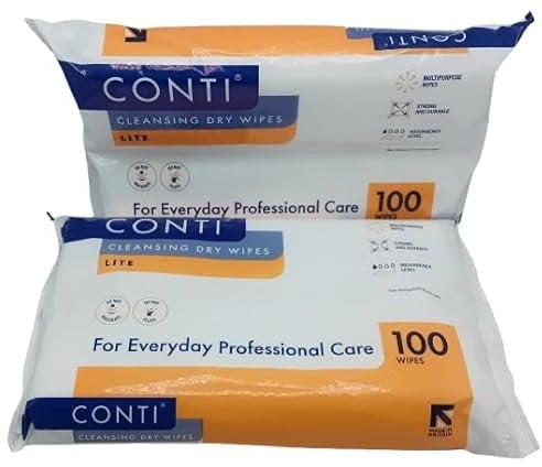 Conti Lite Dry Wipes Large - Pack of 100 x2 | Soft and Lightweight Disposable Dry Wipes