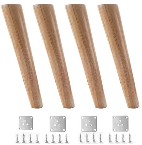 Roller blind 4 Stück Holz Tischbeine,Massivholz Konisch Schräg Möbelfüße Eiche Sofafüße Sockelfüße,Ersatzfüße für Schrank,Sofa,Couchtisch,Mit Montageplattes & Schraubens (15cm)
