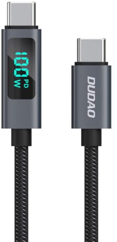 DUDAO L7C USB-C auf USB-C Kabel 100W mit LED-Display, 1m - Schnellladekabel für Smartphones, Laptops und kompatible Geräte, schwarz