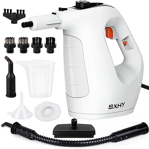 SXHY Pulitore a vapore portatile, pulitore a vapore portatile per la casa, multiuso, serbatoio dell'acqua trasparente, 11 pezzi, kit di accessori per divano, doccia, tappezzeria (white)