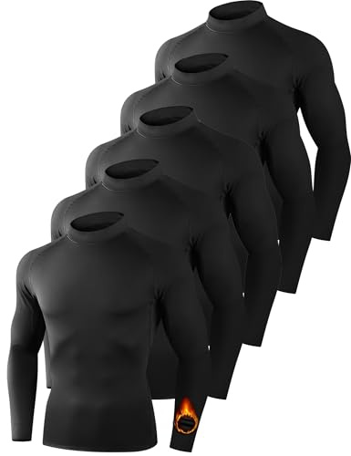 Dalavch 5 Pack Thermal Compression Shirts for Men Mock Turtleneck Long Sleeve Running Undershirt Base Layer Tops for Winter 5 Black Medium