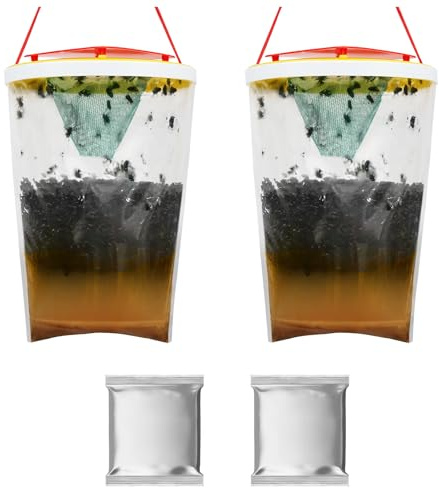 AOOWU Transparent Piege a Mouche, 2PCS Piege a Mouche Interieur Exterieur, Red Top Fly Traps, pièges à mouches, pour Attraper Les Mouches et Les Mouches des Fruits pour Les Fermes, Campings, Décharges