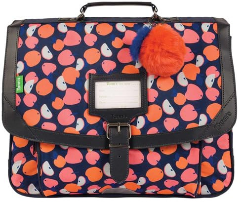 Tann's - Schulranzen 38 cm Sofia rosa – bedruckt mit Früchten und Apfelbommel – Schulranzen für Mädchen, 2 Zwickel – CP CE1 CE2