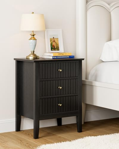 HEYZOEY Bedside Cabinet with 3 Drawers, Wooden Bedside Table, Modern Side Table for Bedroom or Living Room (Black, 45 × 35 × 61.5 cm)