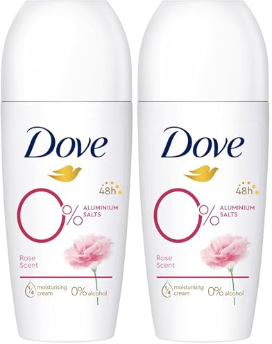 Dove Deodorant Roll-On Rosenduft 0% Deo ohne Aluminiumsalze mit 1/4 Pflegecreme und 48 Stunden Schutz 50 ml 1 Stück (Packung mit 2)
