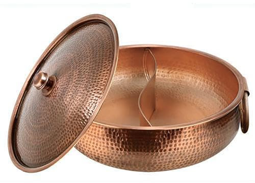 KACBFEE Chinese Copper Hot Pot with Lid Style Induction Cooker Copper Hot Pot Soup Pot for Family Gathering Family, Friends, Parties(32cm)