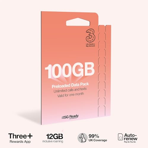 Three Mobile PAYG Voice SIM Pack - 100GB - £15
