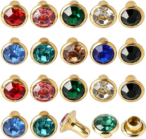 GORGECRAFT 100pcs Rivets en Cristal CZ 10 Couleurs 6mm Pointes Rapides Ronds en Alliage Métallique Style Punk Rock pour Bricolage Cuir Artisanat Tissu Vêtements Chaussures Sacs Ceintures Artistique