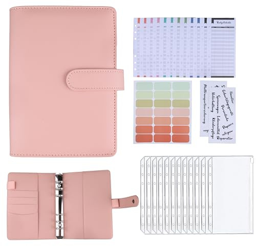 AMO HERMOSO Budget Planer Binder A6, Geldumschläge Umschlagmethode,Budgetplaner Geld Organizer Sparbuch mit Folien für Finanzplaner Sparen Mappe (Rosa)