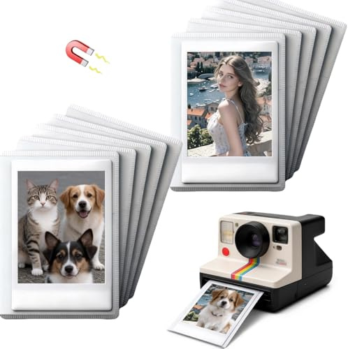Magnet Bilderrahmen Kühlschrank, 10 Stück 9.3 x 6.3cm Mini Magnetische Bilderrahmen, Magnetischer Fotorahmen PVC, Magnetrahmen Fotomagnete für Polaroid Instax Mini Film Fujifilm Fotos Postkarten(Weiß)