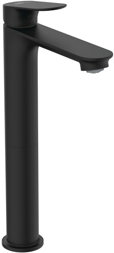 Ideal Standard Alero Waschtischarmatur, Auslaufhöhe 240 mm, wassersparender Wasserhahn Badezimmer, besonders langlebig, mit Ablaufgarnitur – Schwarz Matt (48 x 175,5 x 294 mm)