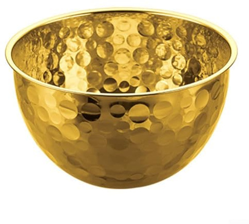 Ensaladera redonda de acero inoxidable con textura de martillo, adecuado para múltiples tareas de preparación de alimentos, incluyendo mezclar y lavar (dorado, 26 cm)