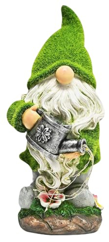 Nzkeuf 21cm Gartendeko für Draußen,Gartenzwerg lustig Wetterfest Figur,Gartenzwerge für Außen mit LED Solarlaterne aus Kunstharz Grüne Gartendeko Draußen Geschenke für Frauen