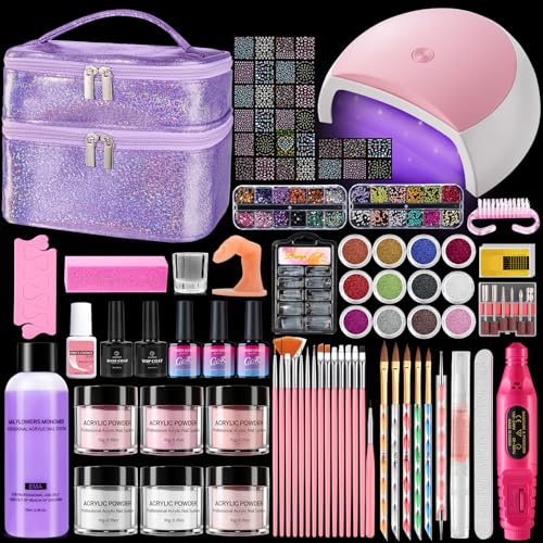 Deciniee Acrylic Nail Kit Full Set for Beginners, Everything in Gift Bag | Nail Starter Kits with 6Colors Acrylic Powder, UV Lamp, Drill, Gel Polish Set, Brushes, Stickers & Nail Art Decoration Tools