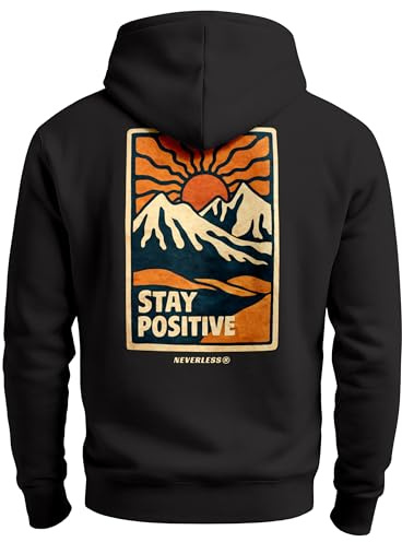 Neverless® Herren Hoodie Backprint Outdoor Stay Positive Berge Adventuremotiv Kapuzen-Pullover Männer Fashion Streetstyle