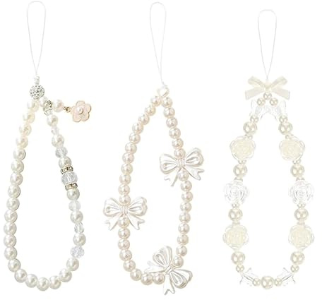Rainway 3 pièces Chaîne pour téléphone portable avec perles, Chaîne de téléphone portable avec pendentif, Cordon de clé, Chaîne de téléphone portable mignonne et à la mode, Accessoires pour téléphone