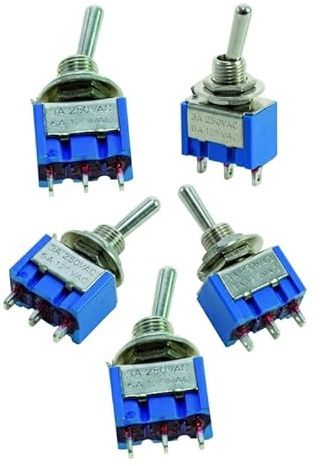 Mini Deviatore a Levetta 2 Posizioni 3 Pin ON-ON, Interruttore 12V 220V per Pannello e Modellismo, Portata 6A 125VAC / 3A 250VAC [Pack da 1/5 Pezzi] (5)